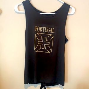 Black sleeveless top with open back.